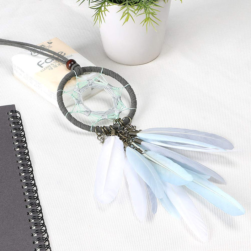 NewNest Australia - Dremisland Handmade Grey Feather Dream Catcher Car Interior Rearview Pendant Charm Car Hanging(Gray Circle) Gray Circle 