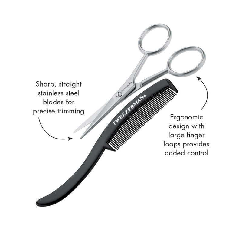 TWEEZERMAN GEAR Beard Scissors and Comb Man Care Grooming Facial Hair Shaping Shortening - NewNest Australia