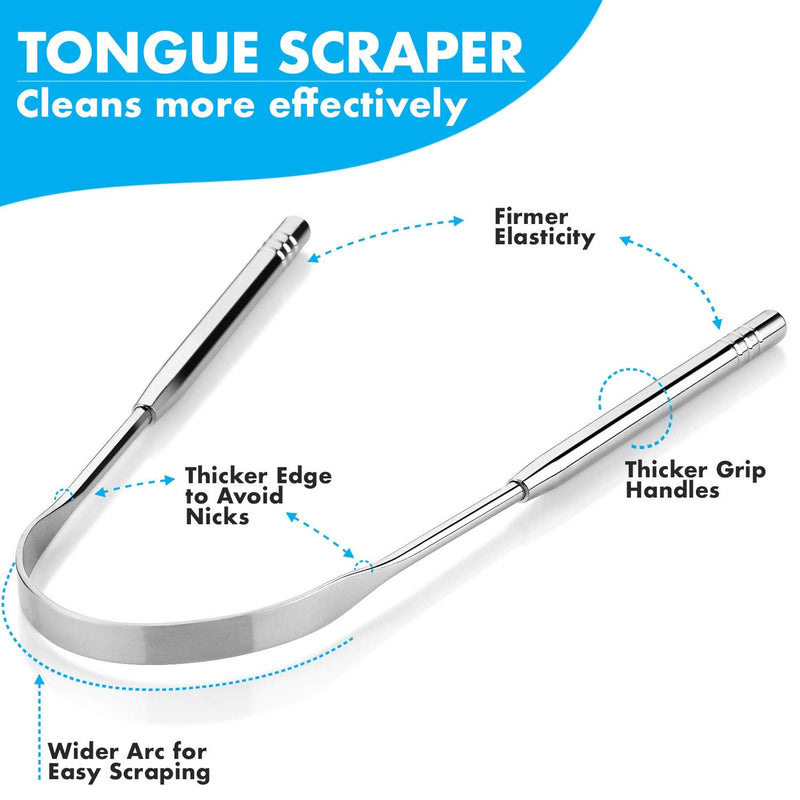 Tongue Scraper - Stainless Steel Tongue Cleaner Brush for Help Getting Rid of Bad Breath and Bacteria | Food Scraper to Keep Your Mouth & Teeth Healthy and Clean - Essential Dental Hygiene Kit - NewNest Australia