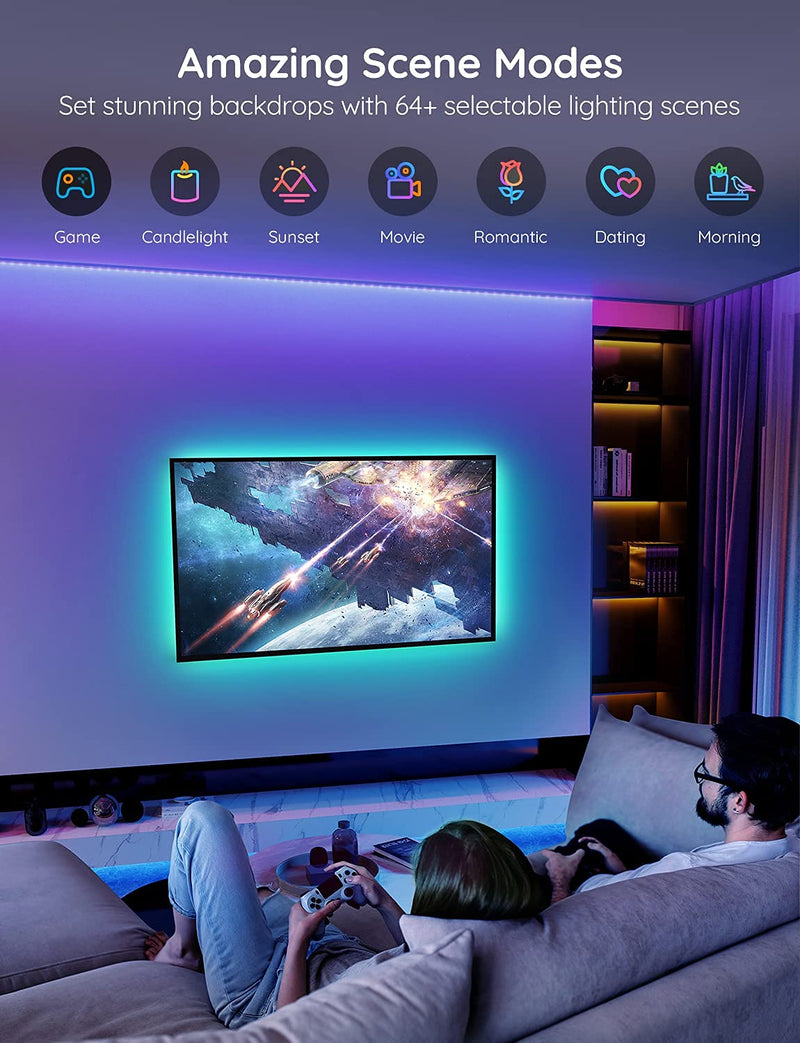 Govee RGB LED Strip Lights, 16.4ft Bluetooth LED Lights with App Control, Color-Changing, 64 Scenes and Music Sync LED Lights for Bedroom, Room, Kitchen, Party, ETL Listed Adapter - NewNest Australia