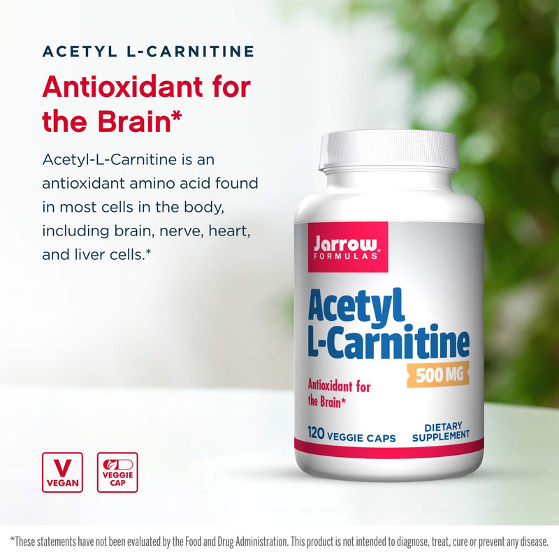 Jarrow Formulas Acetyl L-Carnitine 500 mg - 120 Veggie Caps - Antioxidant Protection for the Brain - Supports Energy Production & Metabolism - Heart & Cardiovascular Health - Up to 120 Servings 120 Count (Pack of 1) - NewNest Australia