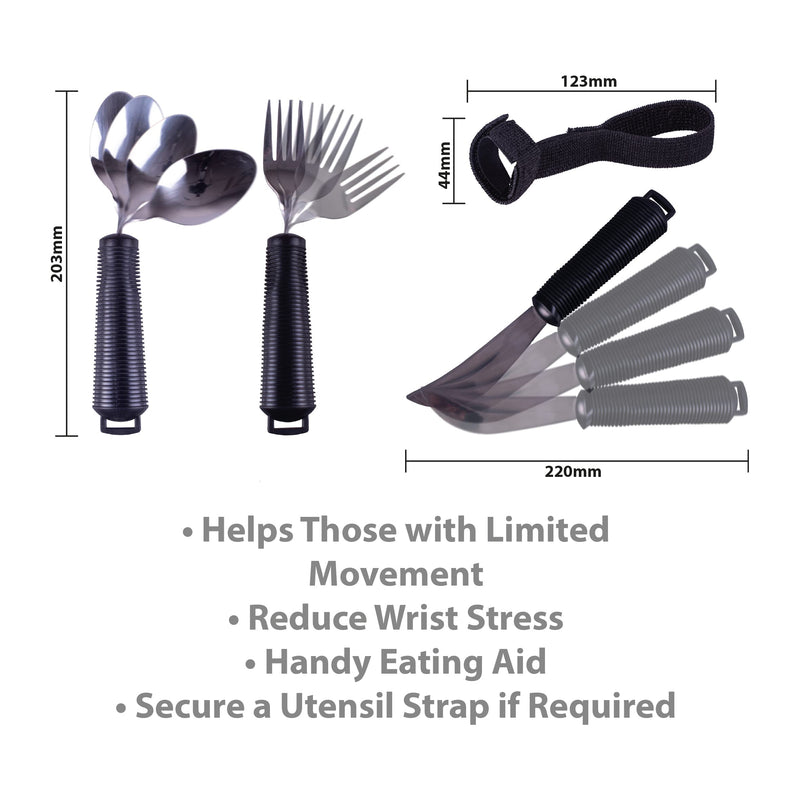 Aidapt Bendable Cutlery Set with a Knife, fork, Spoon and Utensil Straps Soft Grip Eating Aid, Bend to any Angle, Reduce Wrist Stress, ideal for those with Arthritis, Limited Grip and Arm Movement - NewNest Australia