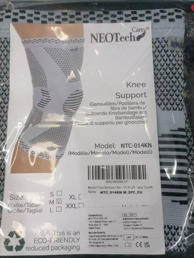 Neotech Care Bamboo Fiber Knee Support - Lightweight, Elastic, Comfortable & Breathable Fabric - Sleeve Brace for Men, Women, Youth - Right or Left - Grey (Size M, 1 Pair) 2 - NewNest Australia