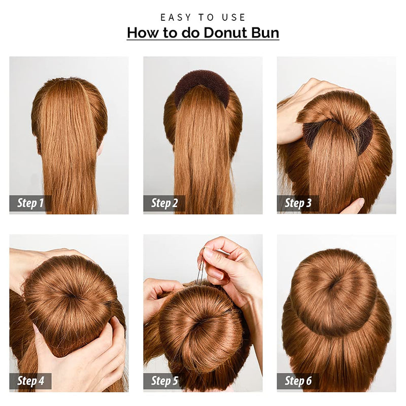 FANDAMEI Hair Donut Bun Maker, Girls Hair Styling kit with 20 Pieces Invisible Hair Nets for Bun, 4pcs Donut Bun Maker, 5 pieces Hair Elastic Bands, 20 pieces Hair Bobby Pin, Brown - NewNest Australia