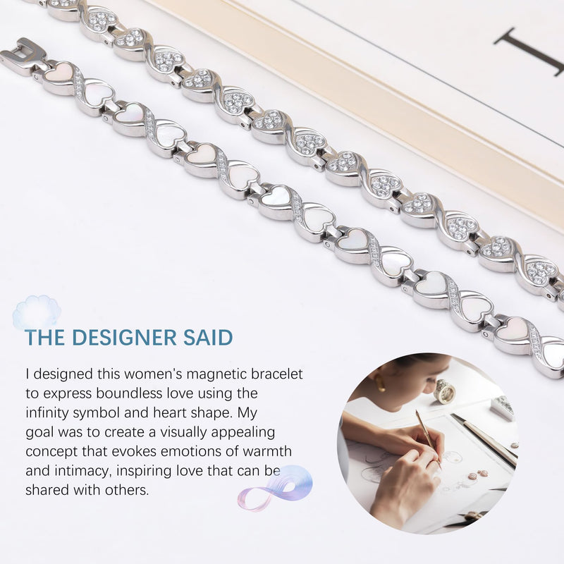 Jeracol Titanium Steel Magnetic Bracelet for Women, Infinite Love Design Women Magnetic Wristband with Ultra Strength 3800 Guass Magnets, Brazaletes Jewelry with Remove Tool & Gift Box（Zircon） Zircon - NewNest Australia
