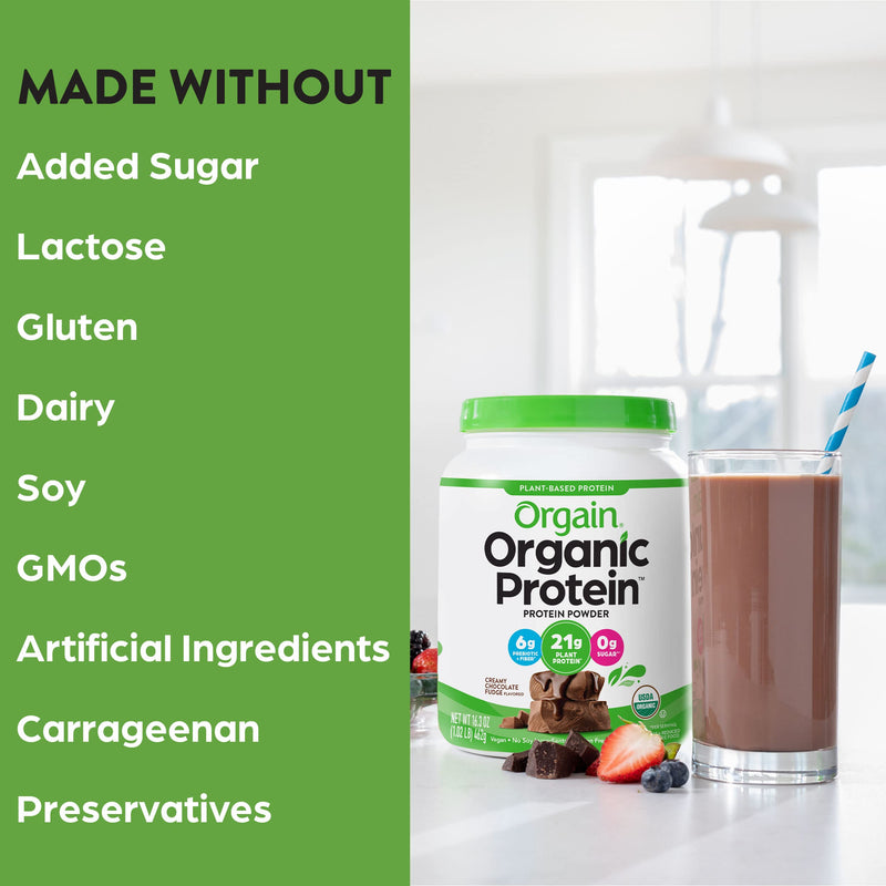 Orgain Organic Plant Based Protein Powder, Creamy Chocolate Fudge - 21g of Protein, Vegan, Low Net Carbs, Non Dairy, Gluten Free, Lactose Free, No Sugar Added, Soy Free, Kosher, 1.02 Pound - NewNest Australia