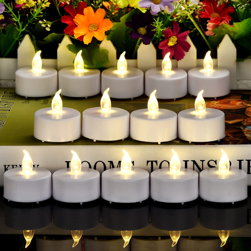 Battery Operated Tea Lights Candles: 24 Pack Realistic and Bright Flickering Holiday Gift Flameless Candles LED Electric Tea Candles for Seasonal & Festival Party Home Decoration (Warm White) 24 Pack Warm White - NewNest Australia