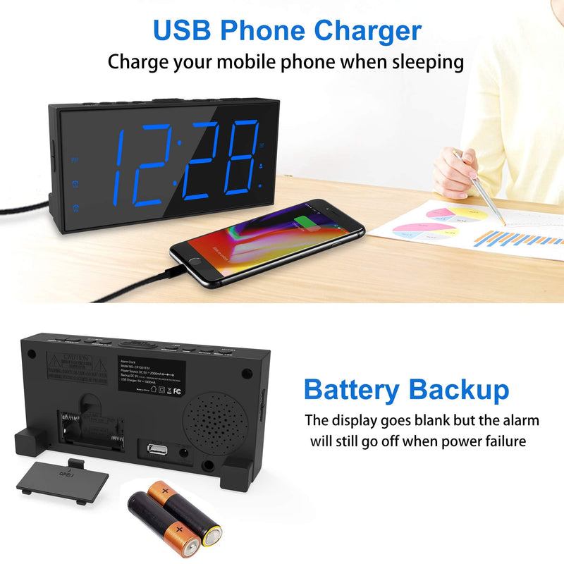 Loud Alarm Clock for Heavy Sleepers,Vibrating Alarm Clock for Hearing Impaired Deaf,Annoying Alarm Clock,USB Port,Dual Alarm with Snooze,7" Large Dimmable LED Display,Battery Backup,Easy to Use,DST Blue - NewNest Australia