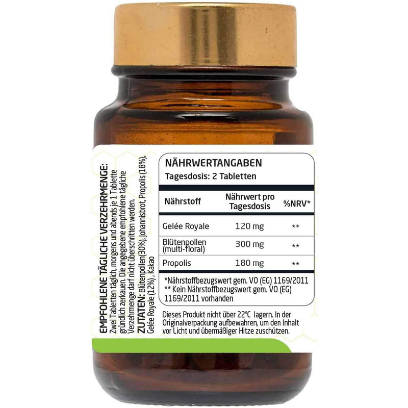 Bee&You Royal Jelly Bee Pollen Propolis with 500 mg 60 tablets (Propolis Capsules - Chewable Tablets - Propolis Extract - No Additives - Fair Trade - Natural & Controlled Ingredients) - NewNest Australia