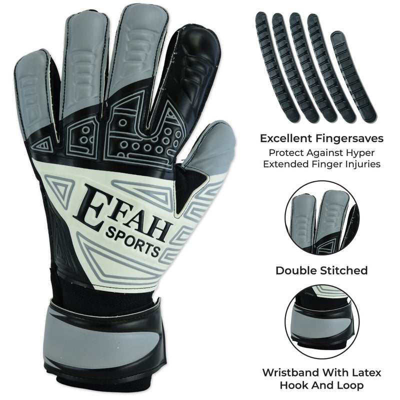 EFAH SPORTS Soccer Goalkeeper Gloves for Kids Boys Children Youth Football Goalie Gloves with Fingersave and Double Wrist Grips Size 5 suitable for 9 to 12 years old Grey - NewNest Australia