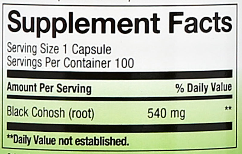 Nature's Way Black Cohosh Root 540 mg, 100 Vegetarian Capsules - NewNest Australia