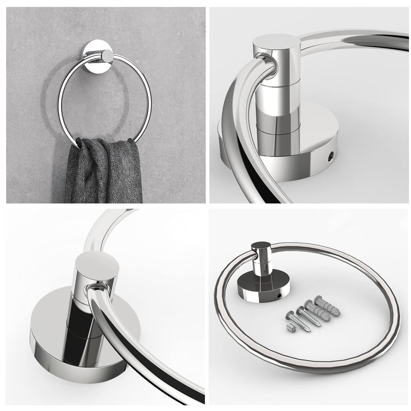 Fixsen Towel Ring Hand Towel Ring Towel Ring Holder Chrome Zinc Alloy and Stainless Steel 1pc Simple Round for Kitchen and Bathroom Wall Mount Towel Racks Heavy Duty Storage - NewNest Australia