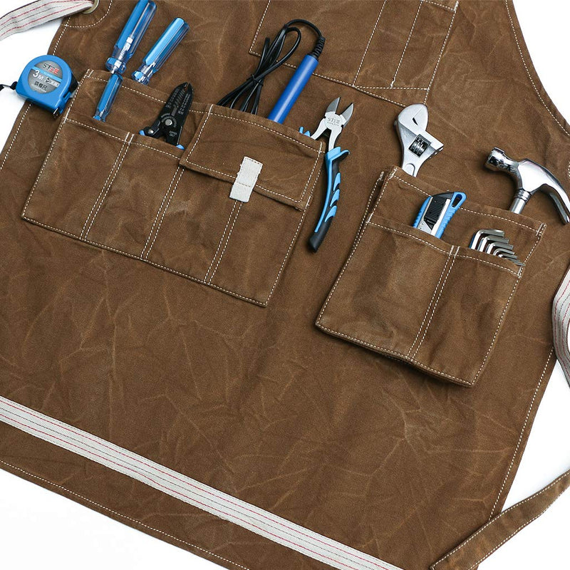 Jeanerlor Waxed Canvas Work Apron for Women with 11 Pockets Water-Resistant Tool Apron Smart Cross-Back Straps Design Adjustable S-M (Coffee) Comfortable 12oz Washed Shop Apron Adjustable:S to M Coffee - NewNest Australia