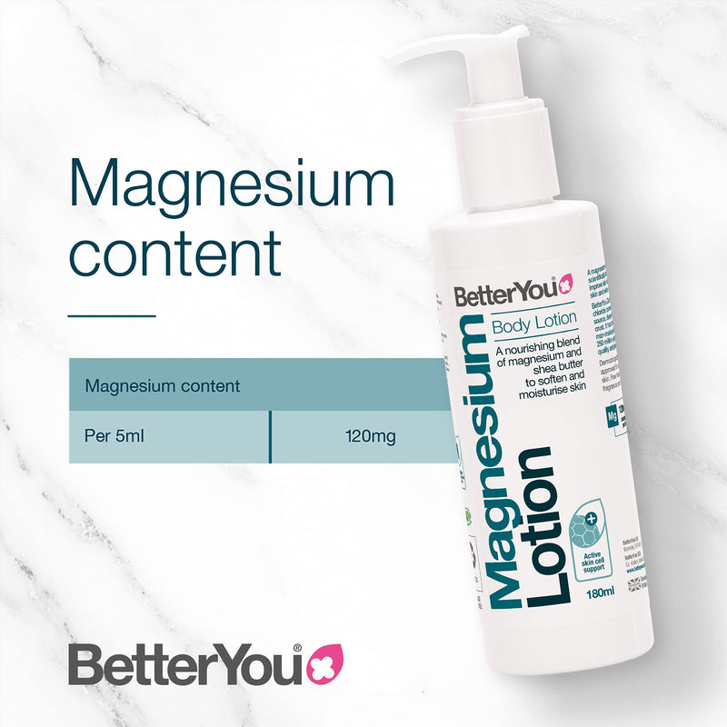 BetterYou Magnesium Body Lotion | Nourishing Blend of Natural Zechstein Transdermal Magnesium and Shea Butter to Soften and Moisturise Skin | Palm-Oil Free | 180ml - NewNest Australia
