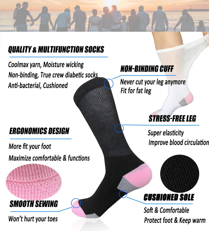 Womens Diabetic Athletic Crew Socks Non Binding Moisture Cushioned Running Workout Socks for Sports and Daily Casual Wear Size 9-11 - NewNest Australia