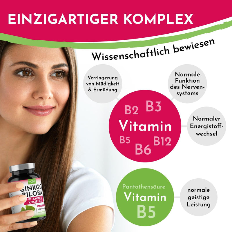 Vegan Ginkgo Biloba Extract High Dose - with Vitamin B12 Helps Reduce Tiredness and Fatigue - 365 Small Tablets That Are Easy to Take 365 Pieces (Pack of 1) - NewNest Australia