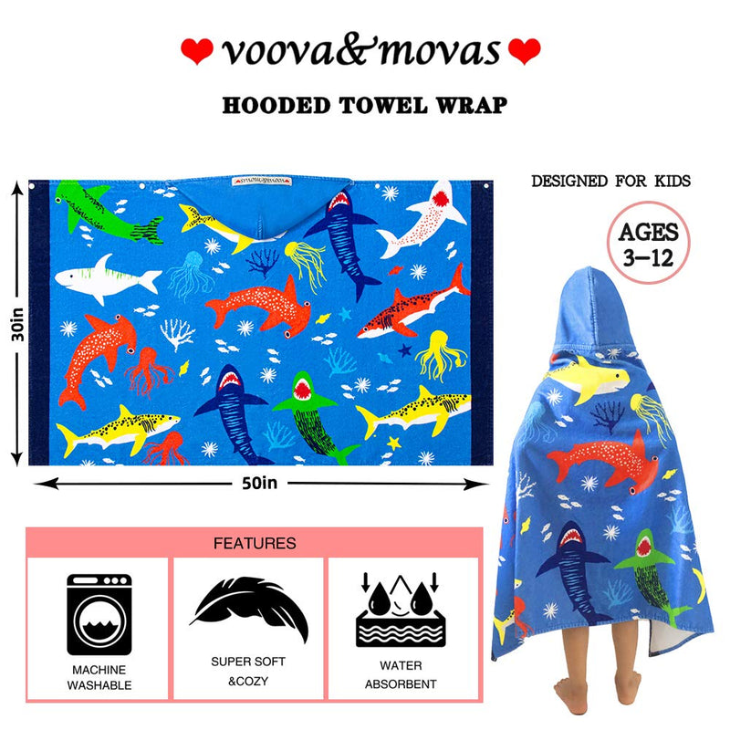 NewNest Australia - VOOVA & MOVAS Beach Bath Towel with Hood for Kids Toddlers Boys Girls 2 to 7 Years,Oversize Extra Size 50"x30",Super Soft Absorbent Cotton for Bath/Pool/Beach Swim Coverups Bathrobe,Ocean Fish Theme Hooded-ocean Fish 