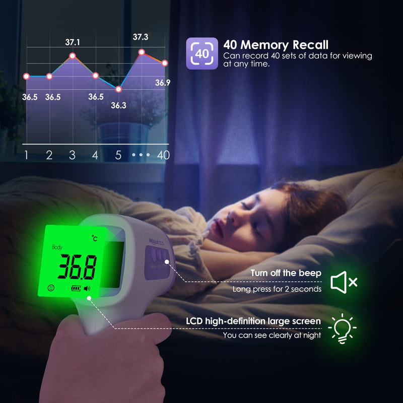 Wawech Digital Fever Thermometer, Contactless Forehead Thermometer For Baby, Children, Adults, Infrared Thermometer With Forehead Object Mode, Fever Thermometer With Lcd Screen, 40 Memory Revocation, - NewNest Australia