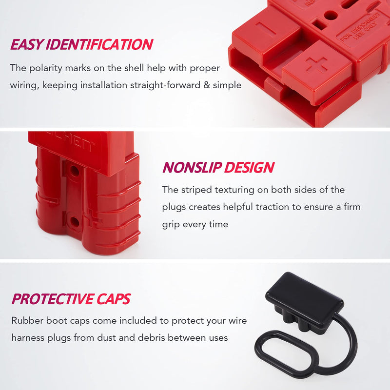 Orion Motor Tech Wire Connector 4 Pack, 50A Wire Harness Plug Kit for 6-12 Gauge Cables, 12V-36V Battery Quick Connect Disconnect Set for Car Bike ATV Winches Lifts Motors More, Set of 4, Red - NewNest Australia