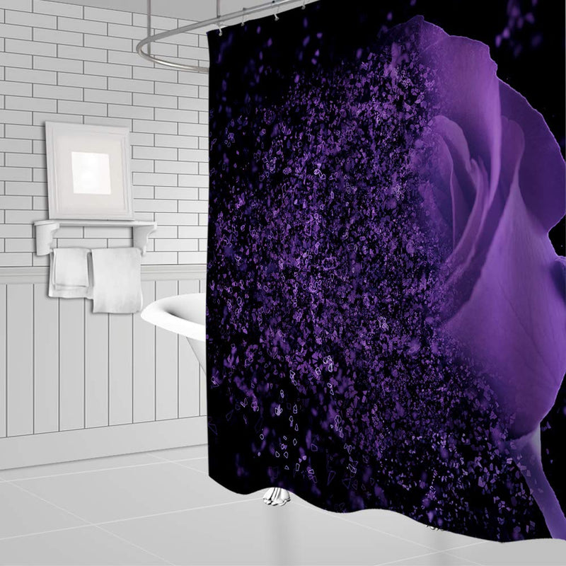 Purple Rose Shower Curtain Fantasy Dream Flower Magic Glamorous Black Bathroom Curtains Decor Polyester Fabric 70 x 70 Inches Include Hooks 70"WX70"H - NewNest Australia