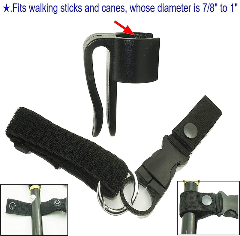 Adjustable Elastic Wrist Straps and Hands Free Walking Stick Cane Clip Holder - Attach to Belt or Waist Band -（Suitable for 7/8~1"）~ Perfect Solution - for Camping & Hiking - No Cane - NewNest Australia