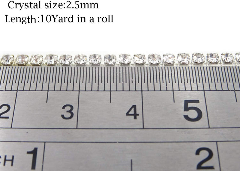 Honbay 10 Yard Crystal Rhinestone Close Chain Trim Sewing Craft 2.5mm Silver Color (Clear) clear - NewNest Australia