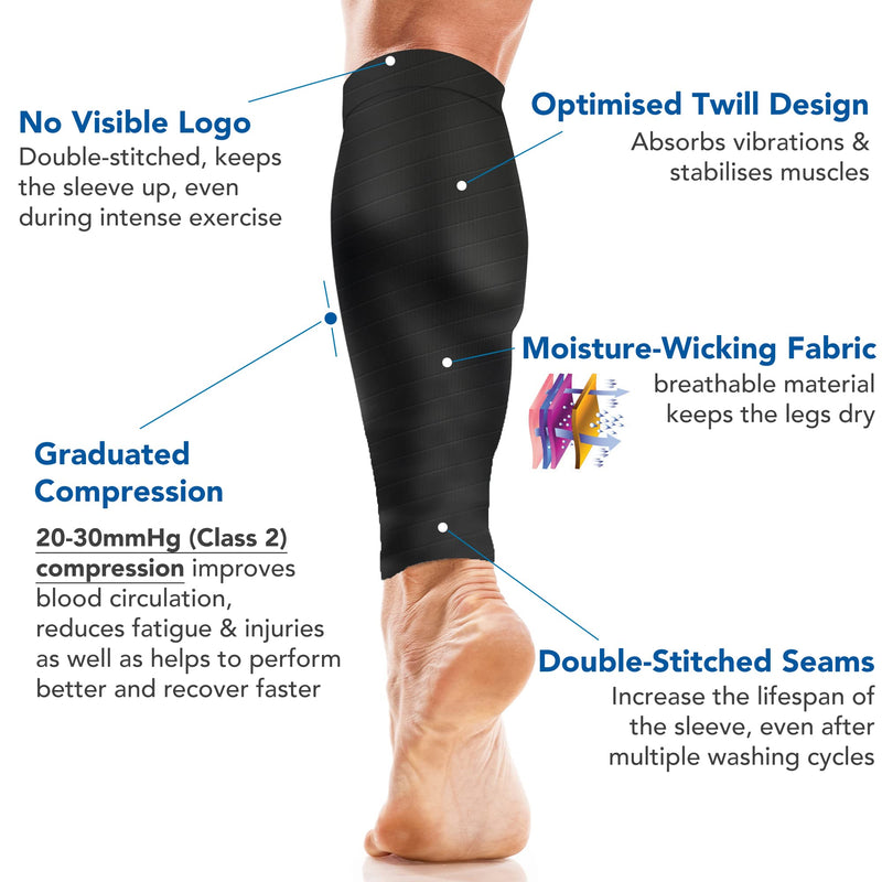 Calf Compression Sleeves for Men & Women - Shin Splints and Calf Support Brace - Compression Calf Guards - Leg Socks for Torn Muscle Cramps (Pair) S-M Black (No Logo) - NewNest Australia