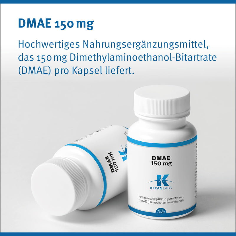 Klean Labs - DMAE (dimethylaminoethanol) 150mg per capsule - 200 capsules - vegan, without genetic engineering, without unwanted additives & high dosage - NewNest Australia
