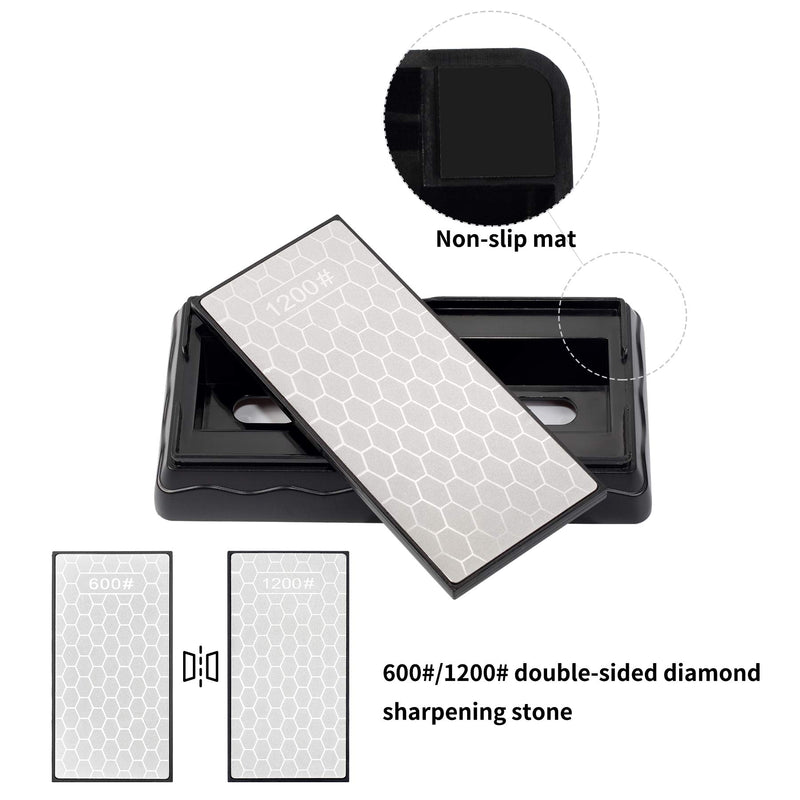 Knife Sharpening Stone Diamond Plate, CWOVRS Double-Sided Diamond Sharpening Stone Knife Tool Sharpener Fine/Coarse with Anti-slip Base (600#/1200#) - NewNest Australia