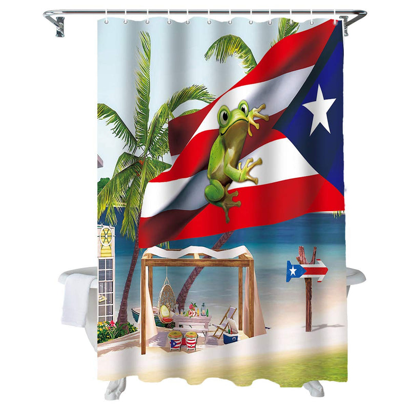 Z&L Home Coastal Beach Time Shower Curtains for Bathroom Decor Puerto Rico Flag and Frog Polyester Fabric Waterproof Bath Curtain Set with Hooks 60×72Inch 60" W By 72" L National Flagzlh3977 - NewNest Australia