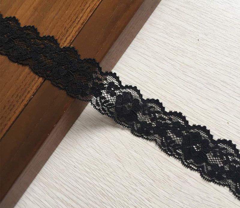 Lace Realm 1.5 inch Wide Black Stretch Floral Pattern Lace Ribbon Trim for Sewing, Gift Package Wrapping, Floral Designing & Crafts-10 Yards (3601 Black) 3601 black - NewNest Australia