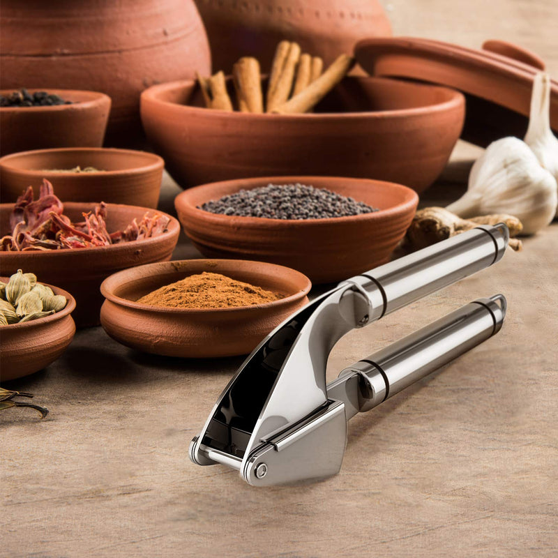 NewNest Australia - ORBLUE Garlic Press [Premium], Stainless Steel Mincer, Crusher & Peeler Set - Professional Grade, Easy Clean, Dishwasher Safe & Rust-proof 