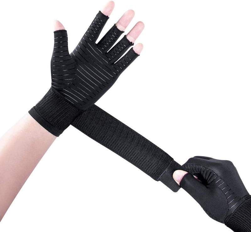 Thx4COPPER Compression Arthritis Gloves with Strap – Copper Infused – Fingerless Glove Hand Wrist Support for Carpal Tunnel, Arthritis, RSI, Tendonitis, Hand Pain Relief – Men/Women Pair，S&M S-M - NewNest Australia