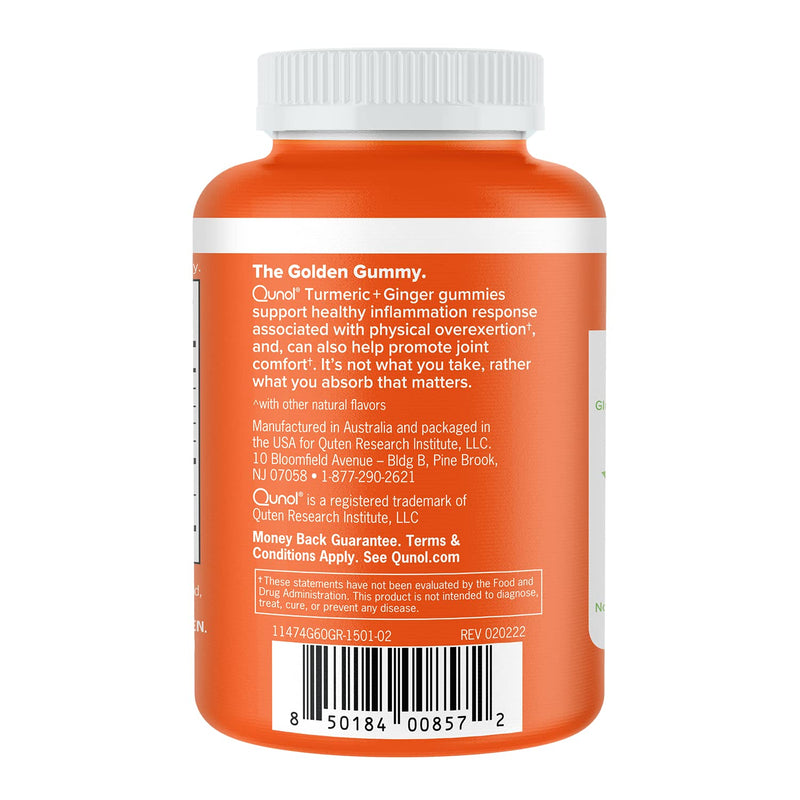 Turmeric and Ginger Gummies, Qunol Gummy with 500mg Turmeric + 50mg Ginger, Joint Support Supplement, Vegan, Gluten Free, Ultra High Absorption (60 Count, Pack of 1), Packaging May Vary 60 Count - NewNest Australia