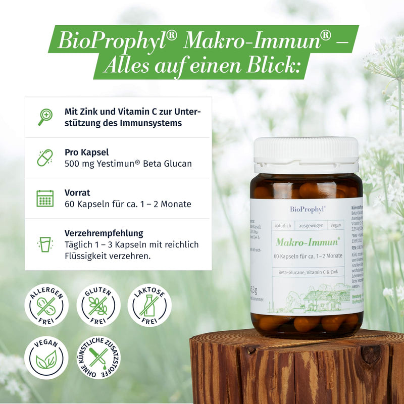 BioProphyl® Macro-Immune - 500 mg Beta Glucan Yestimun® with vitamin C and zinc to support the immune system - 60 capsules for 1-2 months - NewNest Australia