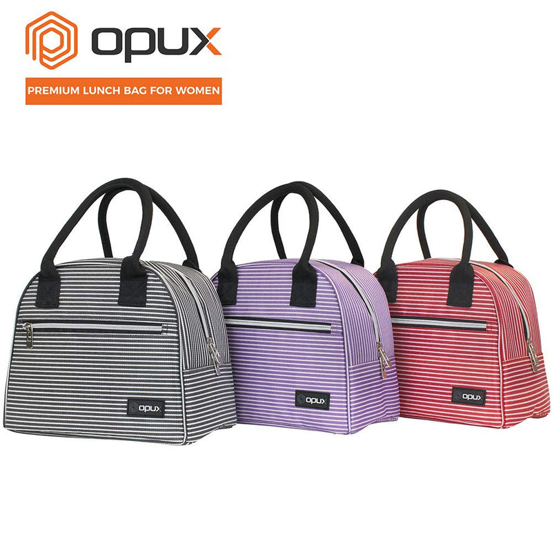 NewNest Australia - OPUX Lunch Box for Women | Insulated Lunch Bag Tote for Girls, Ladies, Teens | Cute Lunch Carrier Purse Cooler for School, Work, Office | Fits 12 Cans (Black White Stripes) Black & White Stripes One Size 