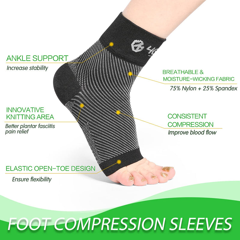 Plantar Fasciitis Relief & Recovery Kit - 9 Pieces - Foot Care Compression Sleeves, Silicone Heel Protectors, Massage Ball, Cushioned Arch Supports & Inserts –Pain Relief & Increase Circulation S/M - NewNest Australia