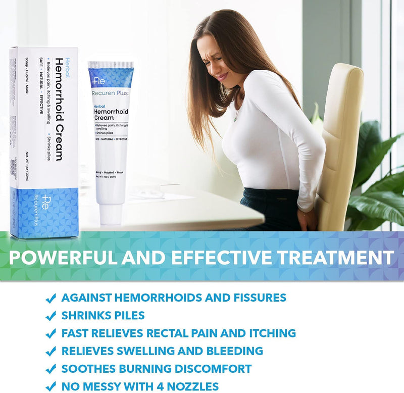 Recuren Plus Hemorrhoids Treatment Hemorrhoid & Fissure Cream Fast Acting Hemorrhoid Cream and Healing Formula for Itching Swelling Bleeding Burning and Maximum Pain Relief 30g - NewNest Australia