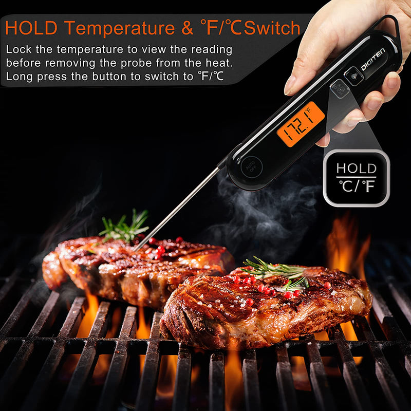 DIGITEN Baking Thermometer for Candy Outdoor BBQ Thermometer Indoor Kitchen Thermometer Meat Thermometer for Grilling Waterproof Instant Read Thermometer Black - NewNest Australia