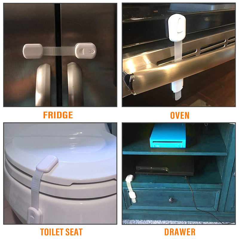 Child Safety Cabinet Locks - (10 Pack) Baby Proofing Latches to Drawer Door Fridge Oven Toilet Seat Kitchen Cupboard Appliance Trash Can with 3M Adhesive - Adjustable Strap No Drill No Tool Grey - NewNest Australia