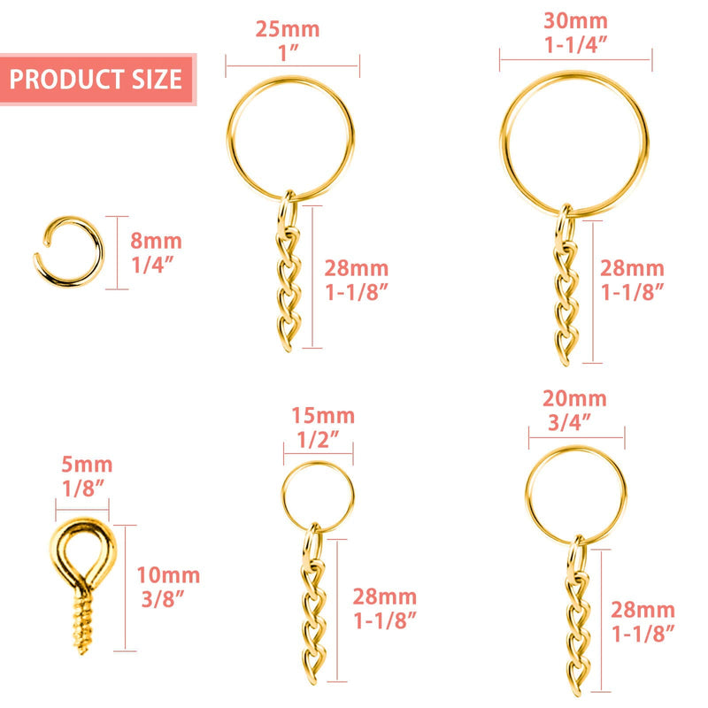 Key Ring with Chain, Shynek 360PCS Gold Keychain Rings with Jump Rings and Screw Eye Pins Bulk for Resin, DIY Crafts and Jewelry Making - NewNest Australia