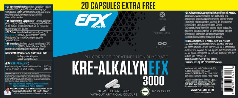 EFX Kre-Alkalyn 3000 260 Caps - NewNest Australia