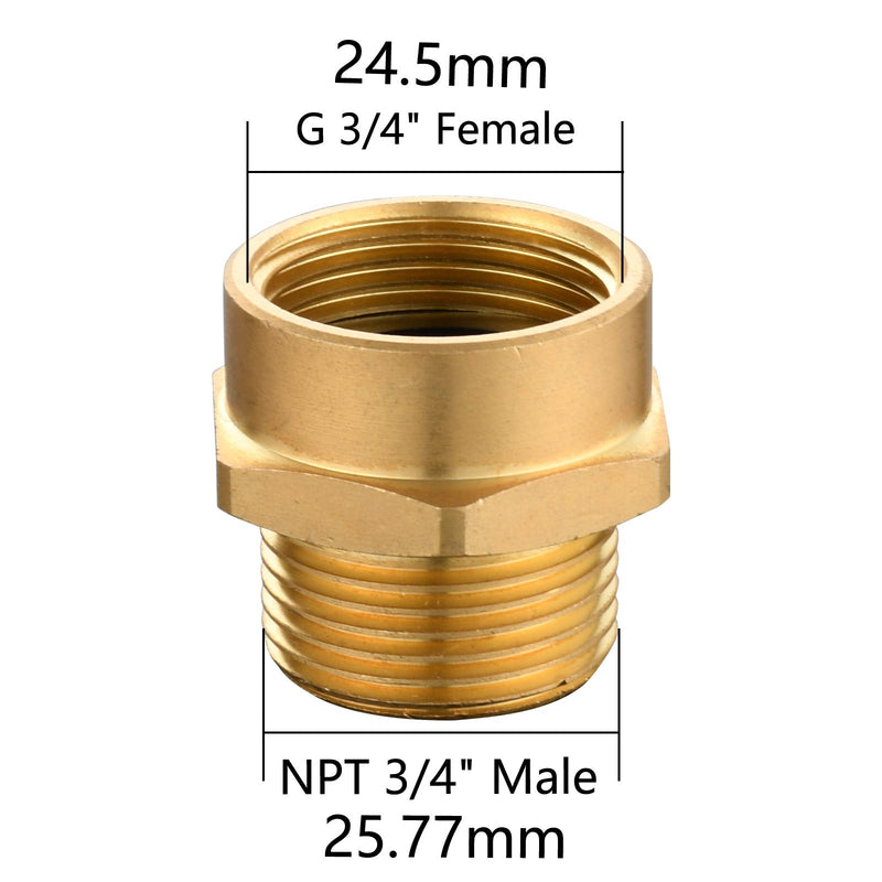 Tecmolog Brass Garden Hose Fitting Connector G Thread (Metric BSP) 3/4" Female to NPT Male Thread 3/4" Pipe Fitting Adapter, SBA037A 3/4" BSP x 3/4" NPT - NewNest Australia