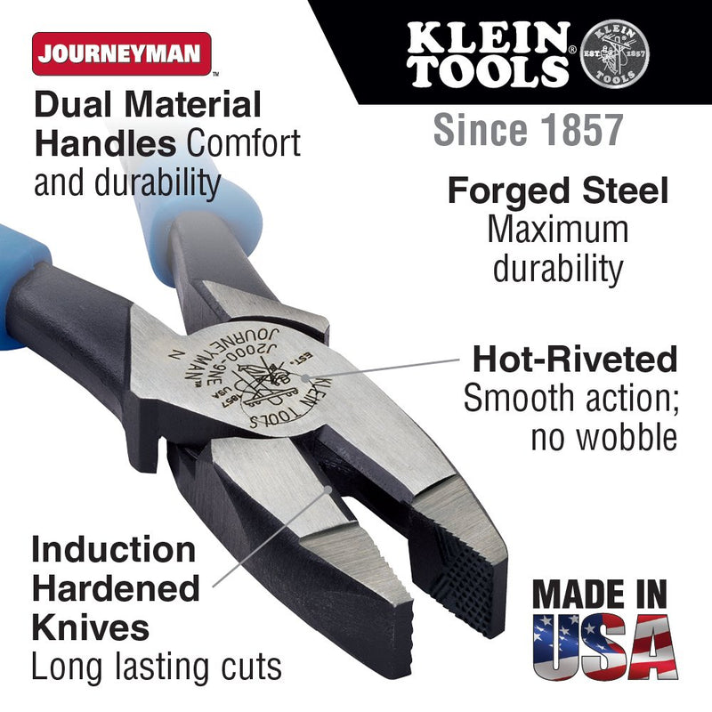 Klein Tools J213-9NE Side Cutter Linemans Pliers, High Leverage, 9-Inch, Streamlined Design, Color Coded - NewNest Australia