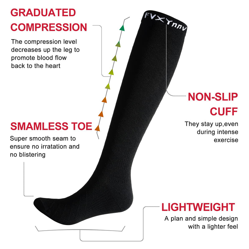 FVXYnnv 3 Pairs of Compression Stockings Women Men Black Compression Socks 20-30 mmHg Support Stockings Running Socks for Sports Flight Travel Cycling - NewNest Australia
