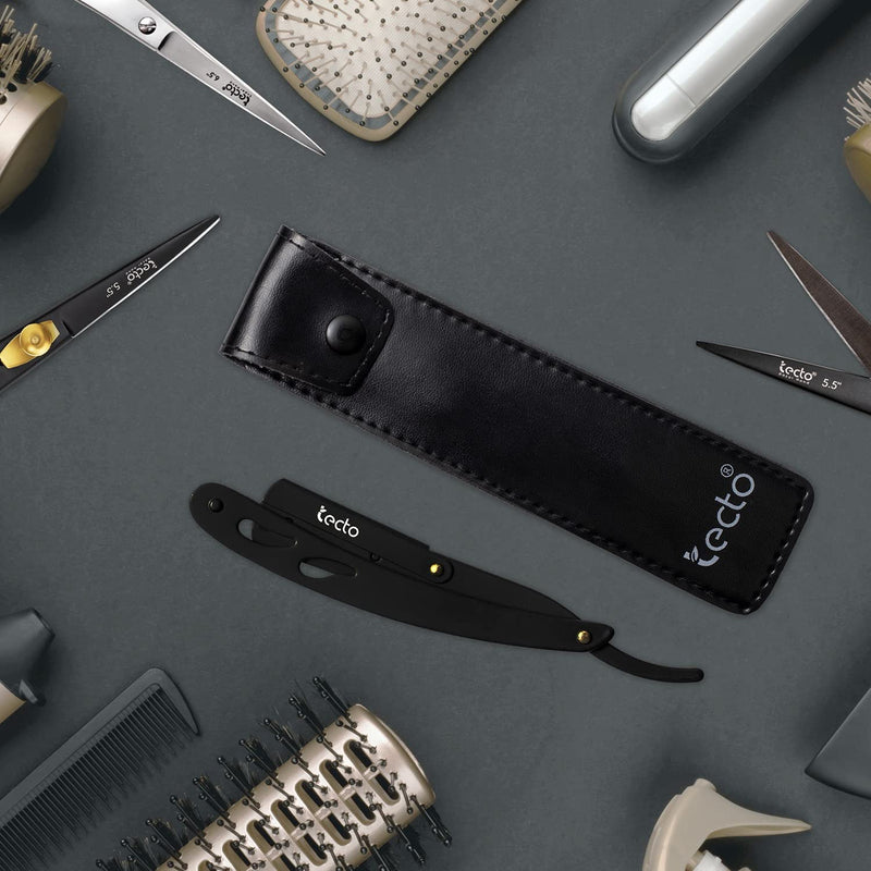 Tecto Cut Throat Razor, Matte Black for Moustache & Beard Shaving Razor, Light Weight Single Blade Razor, Professional Barber Razor, Premium Quality Straight Edge Razor, Travel Pouch Included - NewNest Australia