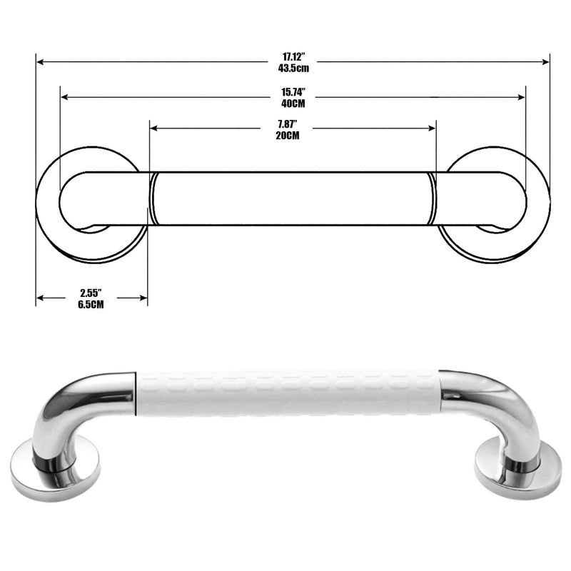 Bath Safety Grab Rail White, 16 Inch Stainless Steel Anti-Slip Shower Handles for Elderly, Grab Bar with Ridges, for Towel Rail, Disabled, Injured, or Post-Op, Bathroom Safety Aid - NewNest Australia