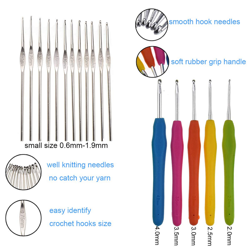 KOKNIT Knitting & Crochet Kit, 9.5" Lightweight Smooth Single Pointed Bamboo Knitting Needles, with 17 Crochet Hooks & Accessories & Elegant Storage Case, Best Gift for Beginner Peony Flower - NewNest Australia