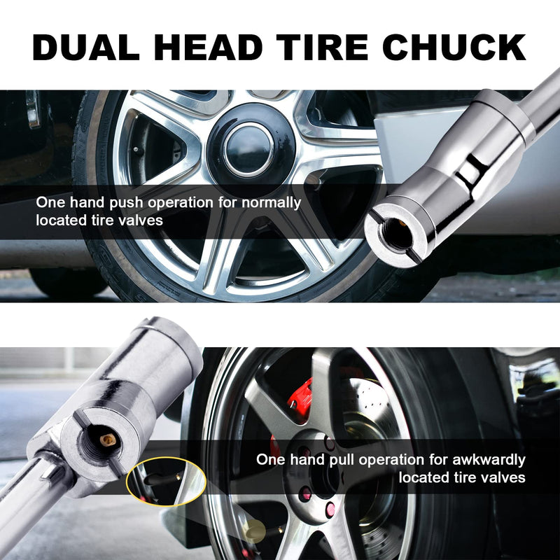 LUMITECO 2-Way Connection 13.8" Extended Air Chuck Set, 1/4 in FNPT Straight Foot Dual Head Tire Inflate Chuck with Standard Quick Plug, Tire Air Compressor Fill Kit for Truck RV Dually Tires - NewNest Australia