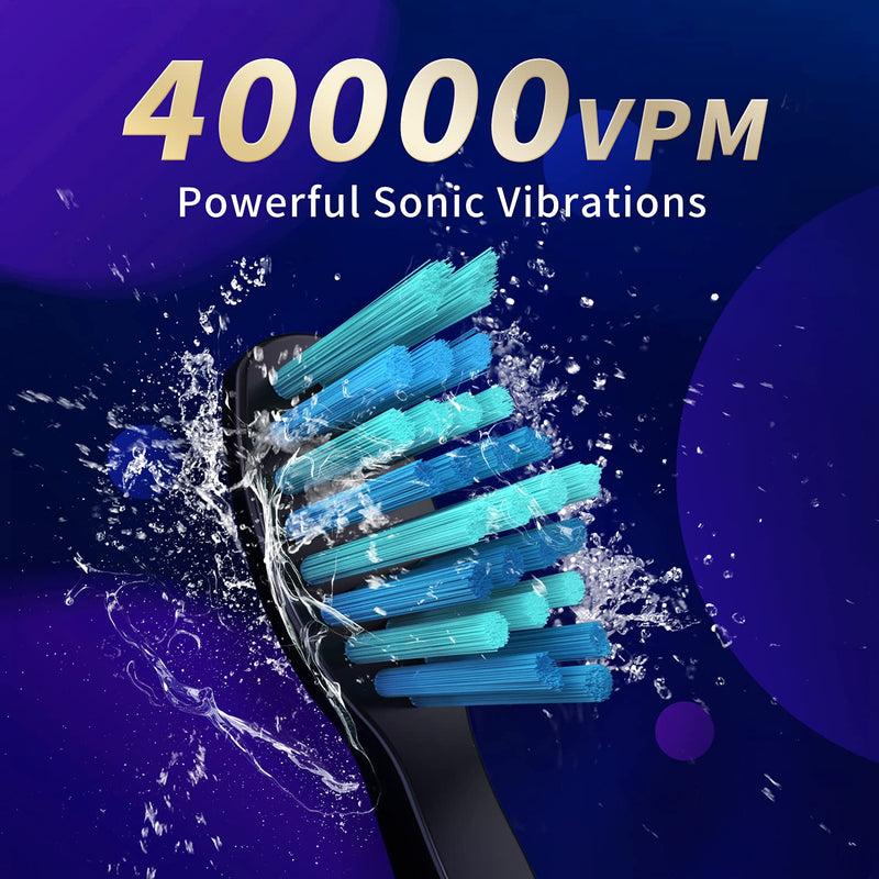 Sonic Electric Toothbrush, Rechargeable Power Toothbrush with 8 Duponts Brush Heads, Sonic Toothbrushes 40000Vpm with 2 Minute Smart Timer, 5 Modes with Teeth Whitening, Gift for Family, Black - NewNest Australia